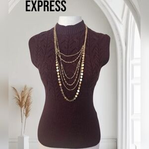 EXPRESS Cable Knit Ribbed Crew Neck‎ Cap Sleeve Sweater Size XS